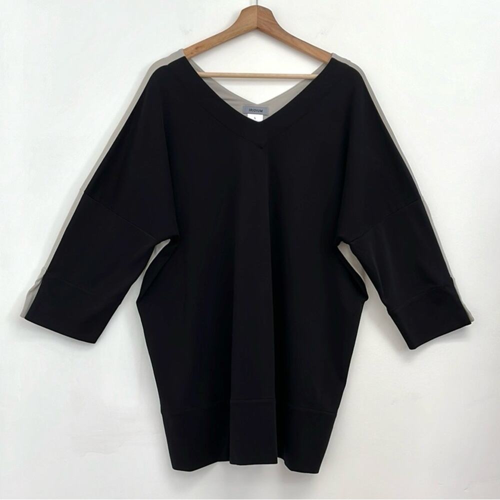 IRIDIUM Pima Cotton Colorblock Artsy Lagenlook V-Neck Relaxed Tunic Top Large - Picture 2 of 14